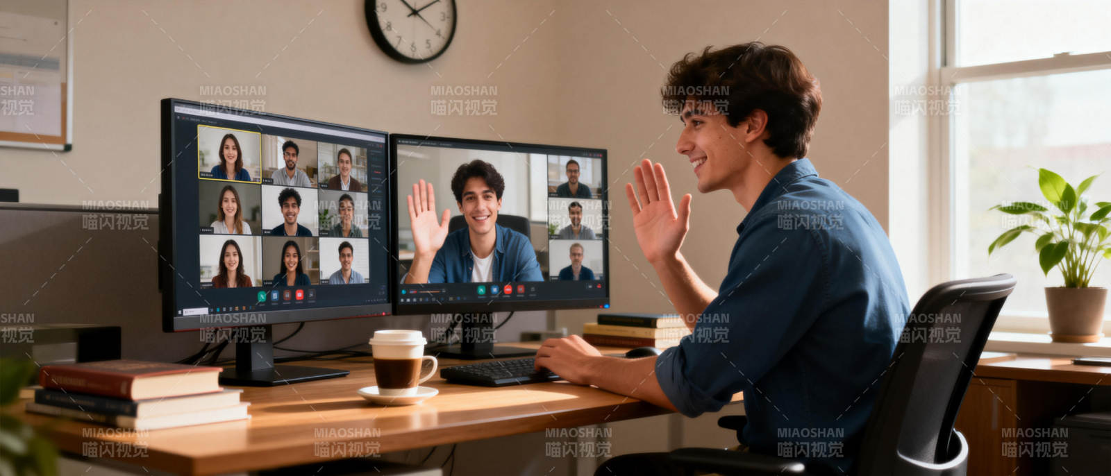 视频会议中的微笑交流图片