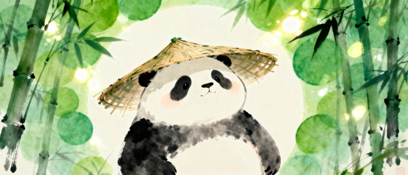 熊猫戴斗笠图片