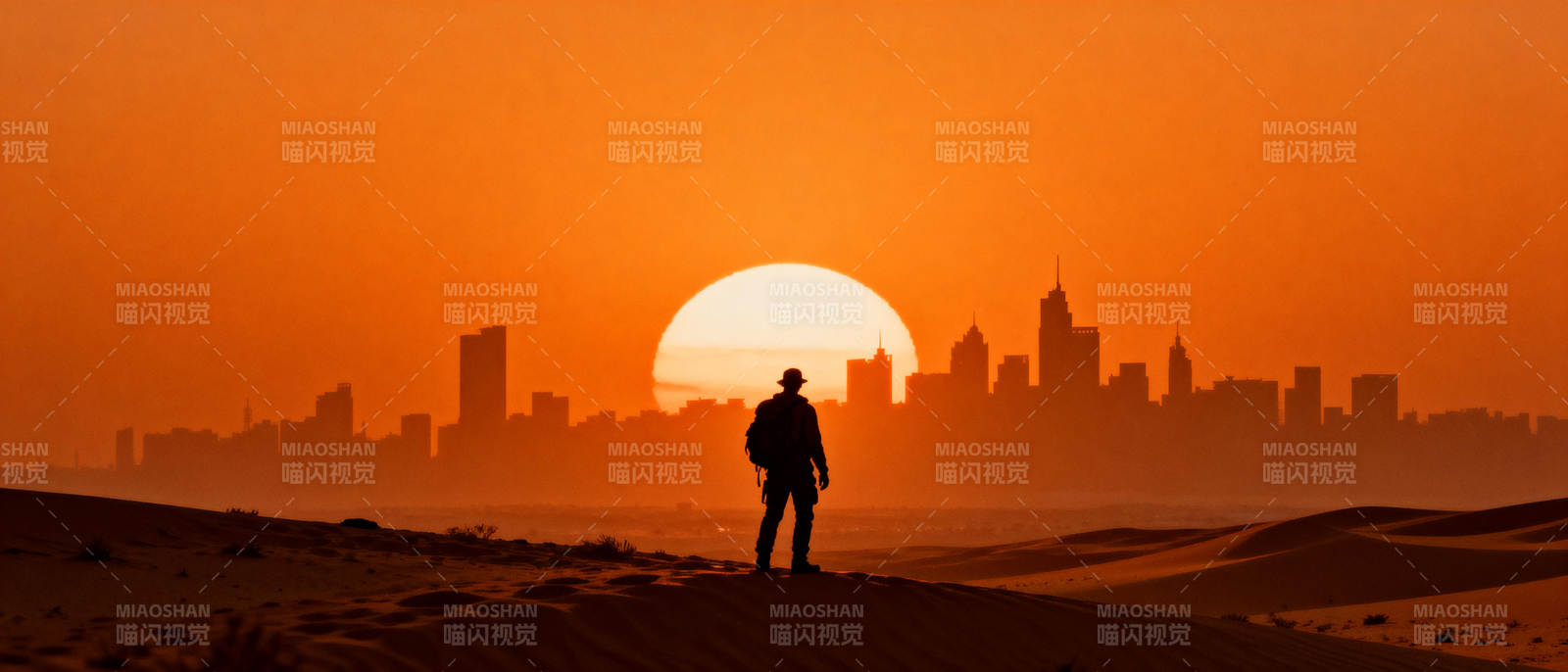 沙漠日落剪影图片