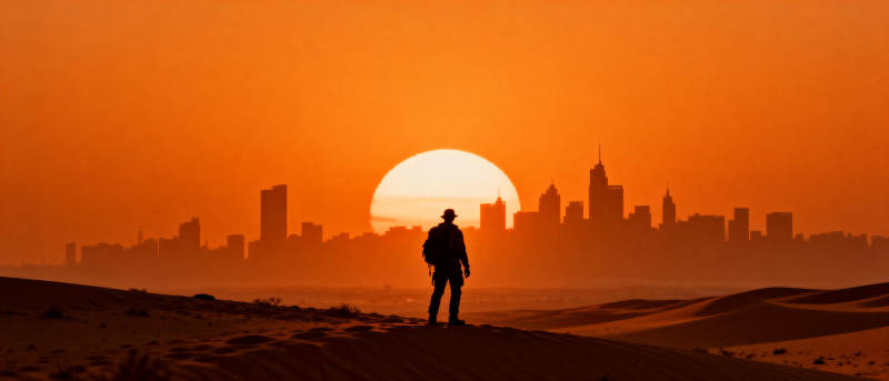 沙漠日落剪影图片