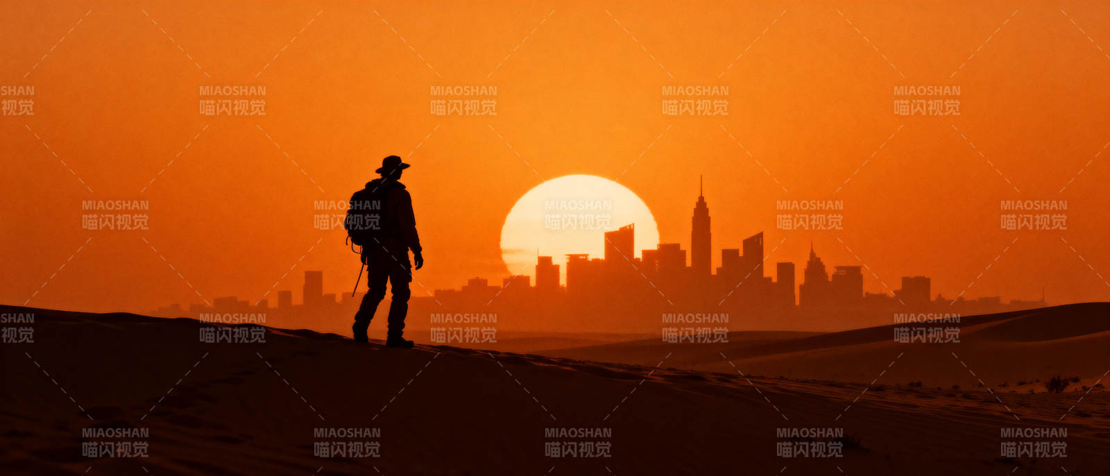 沙漠日落剪影图片