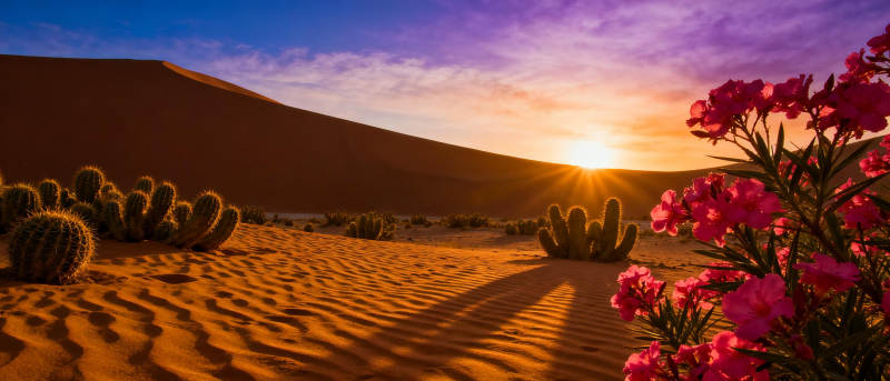 沙漠日落花影图片