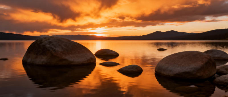 湖畔日落静谧景图片