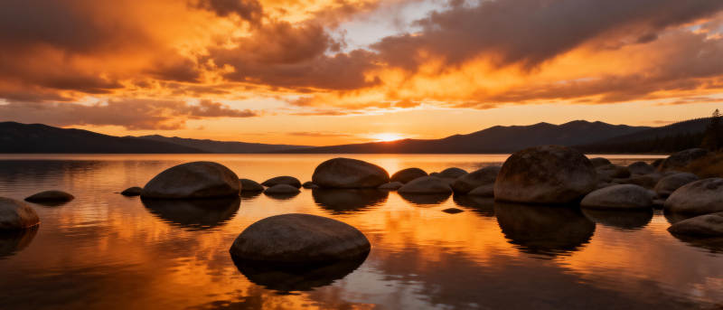 湖畔夕阳美景图片