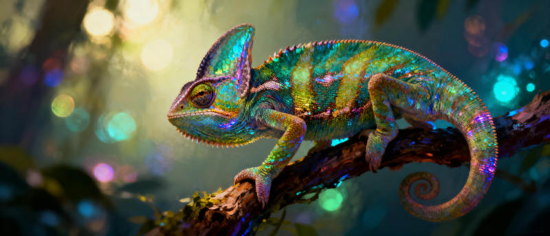 彩虹变色龙栖息枝头图片