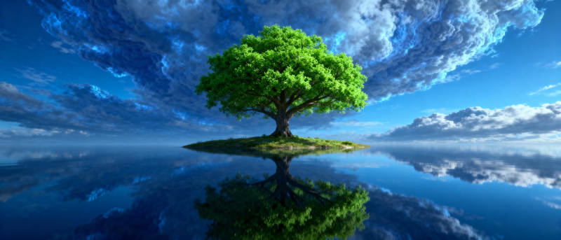 孤树映水天图片