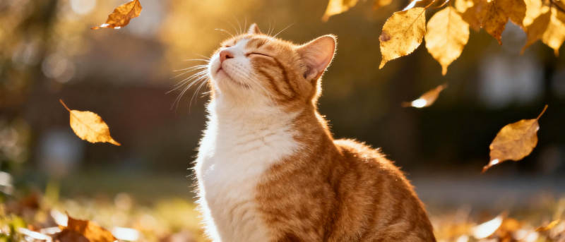 秋叶中的猫咪图片