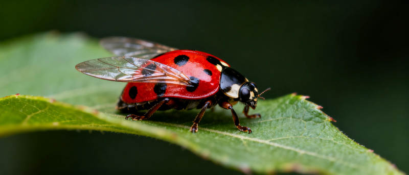 瓢虫栖息绿叶上图片
