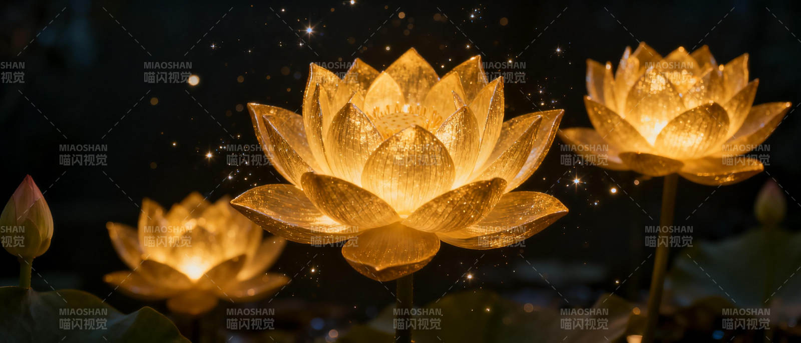 金莲绽放夜光中图片