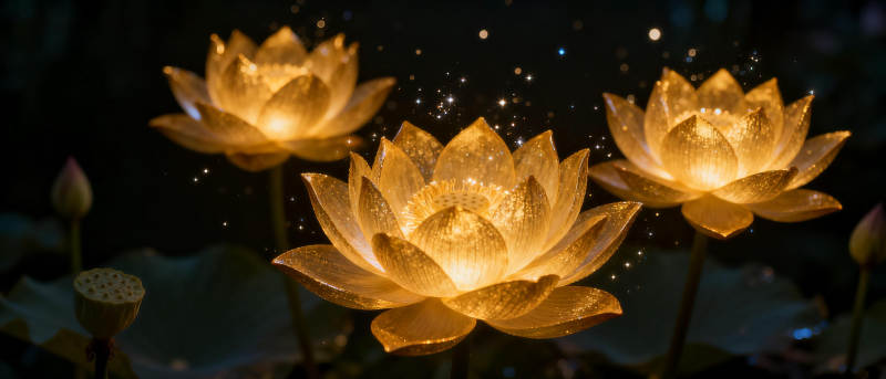 夜光莲花绽放图片