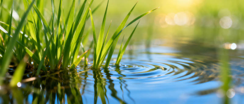 水边绿草微风涟漪图片