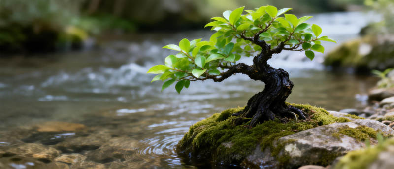 溪畔盆景图片
