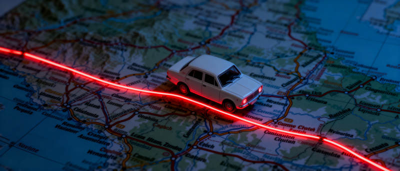 地图上的红色轨迹车图片