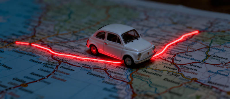 地图上的红色轨迹车图片