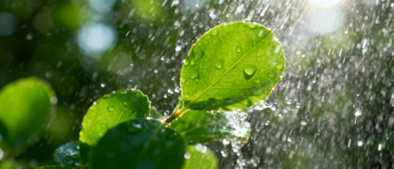 雨润绿叶生机盎然图片