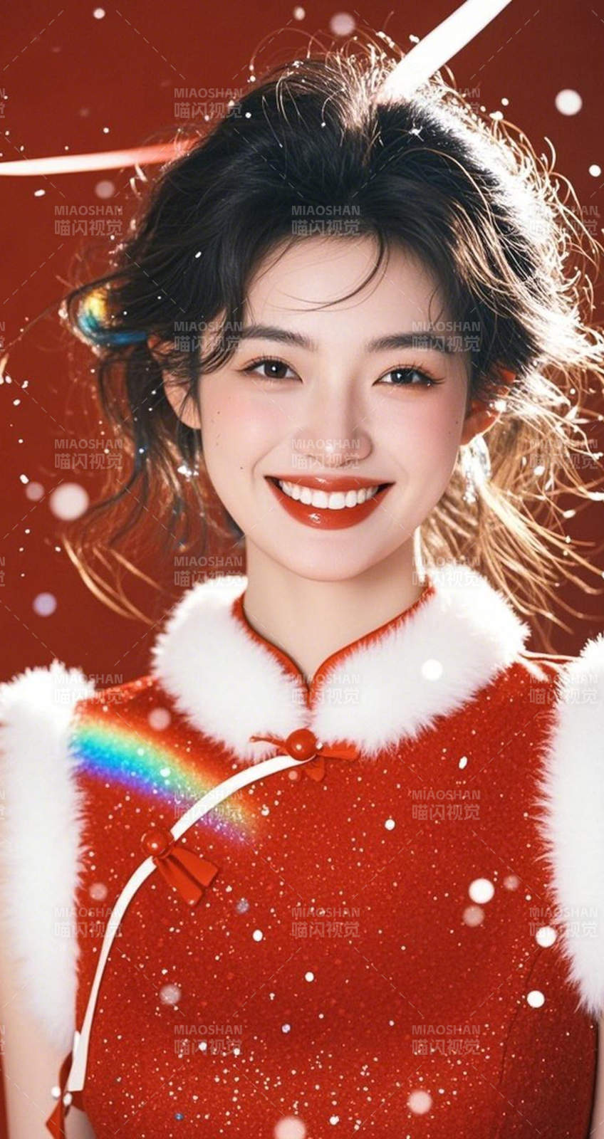 红衣笑颜迎新春图片