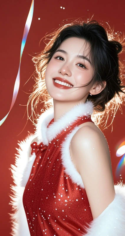 红衣少女笑迎新春图片
