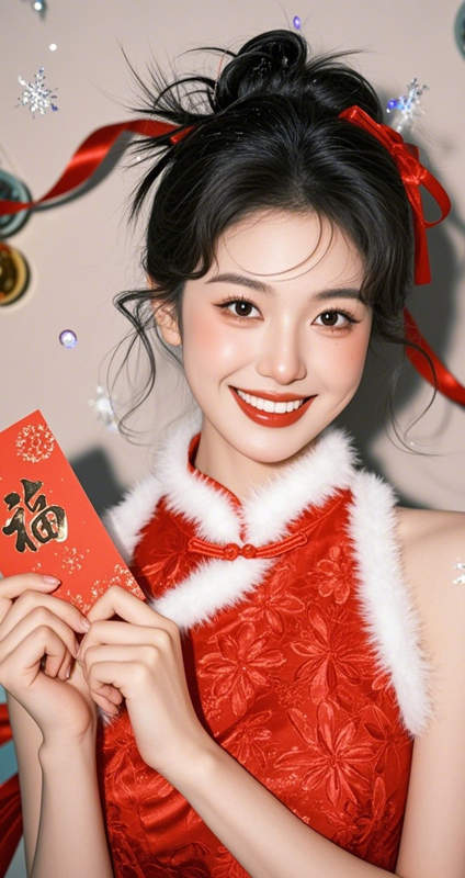 喜庆新年 红衣笑颜图片