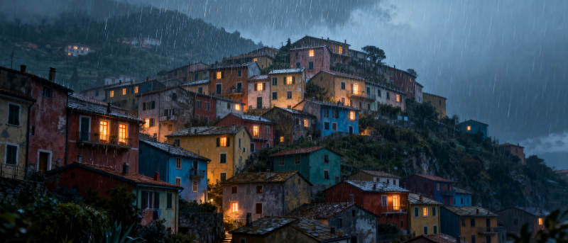 雨夜山城灯火图片