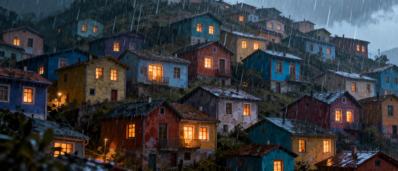 雨夜山居灯火暖图片