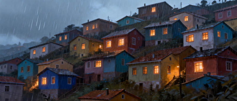 雨夜彩屋山居图图片