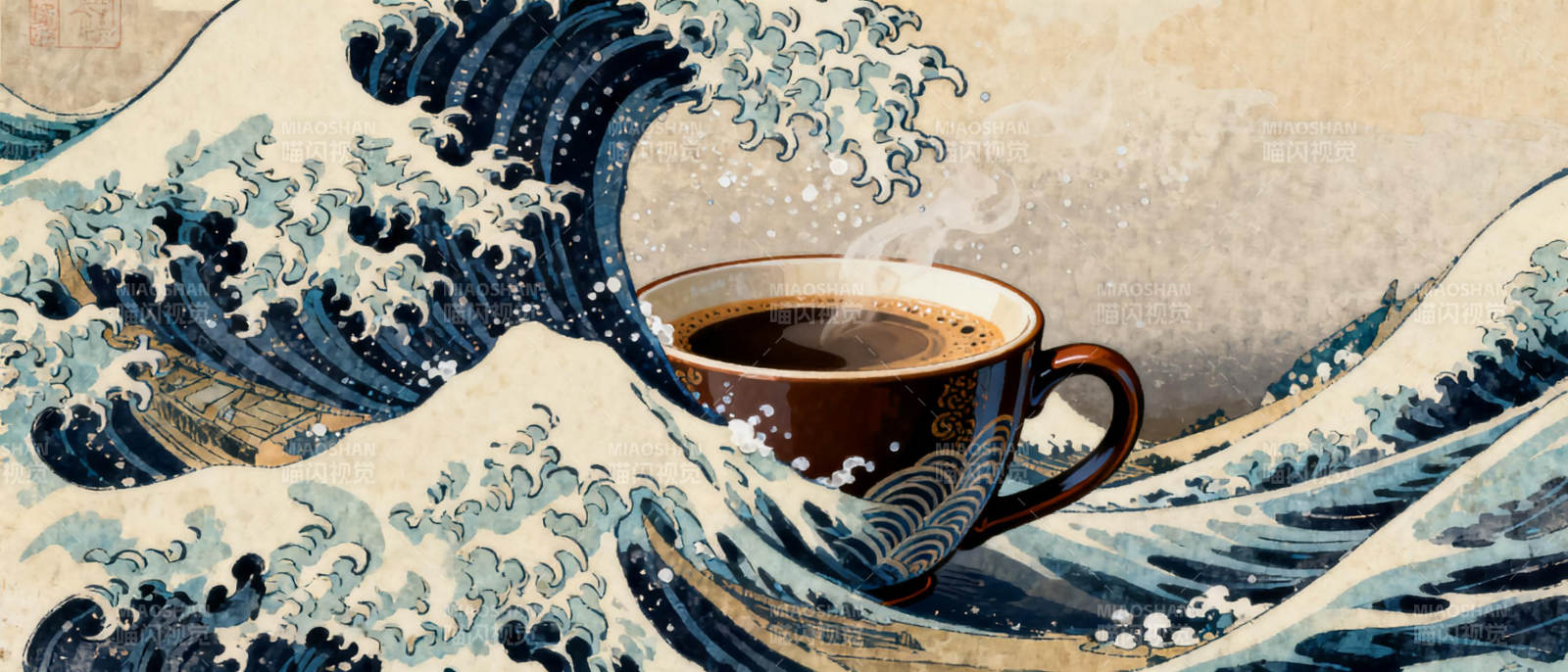 浪涛中的咖啡杯图片