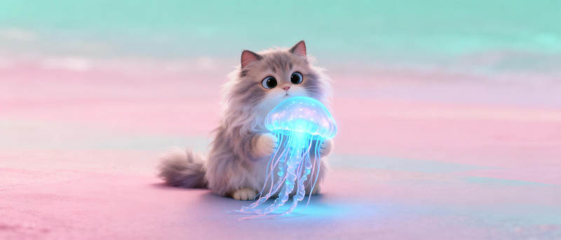 猫咪与发光水母图片