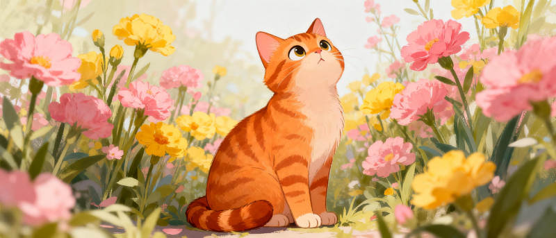 花丛中的小猫图片