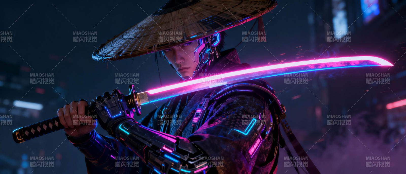 赛博武士持光剑图片