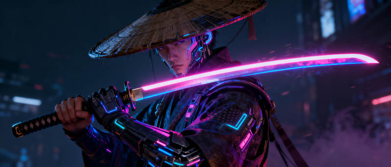 赛博武士持光剑图片