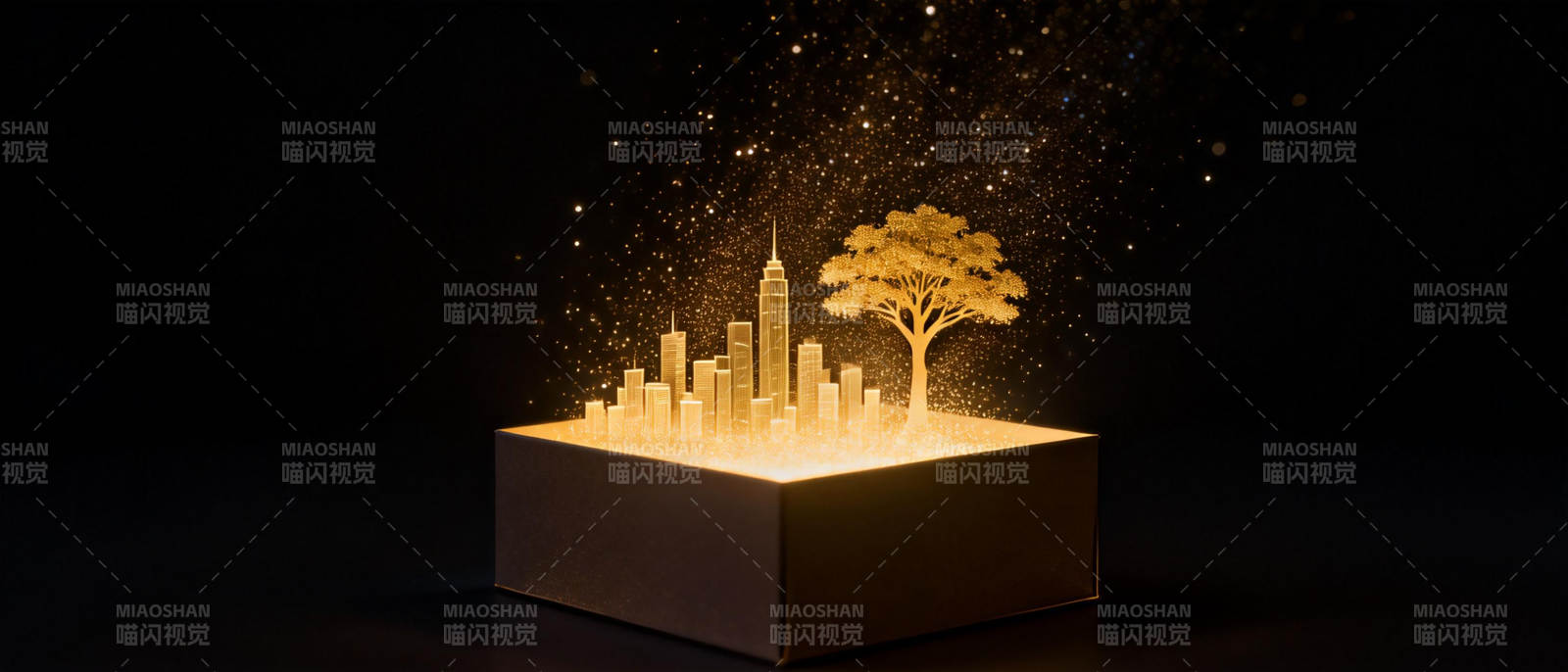 城市之光 树影生辉图片