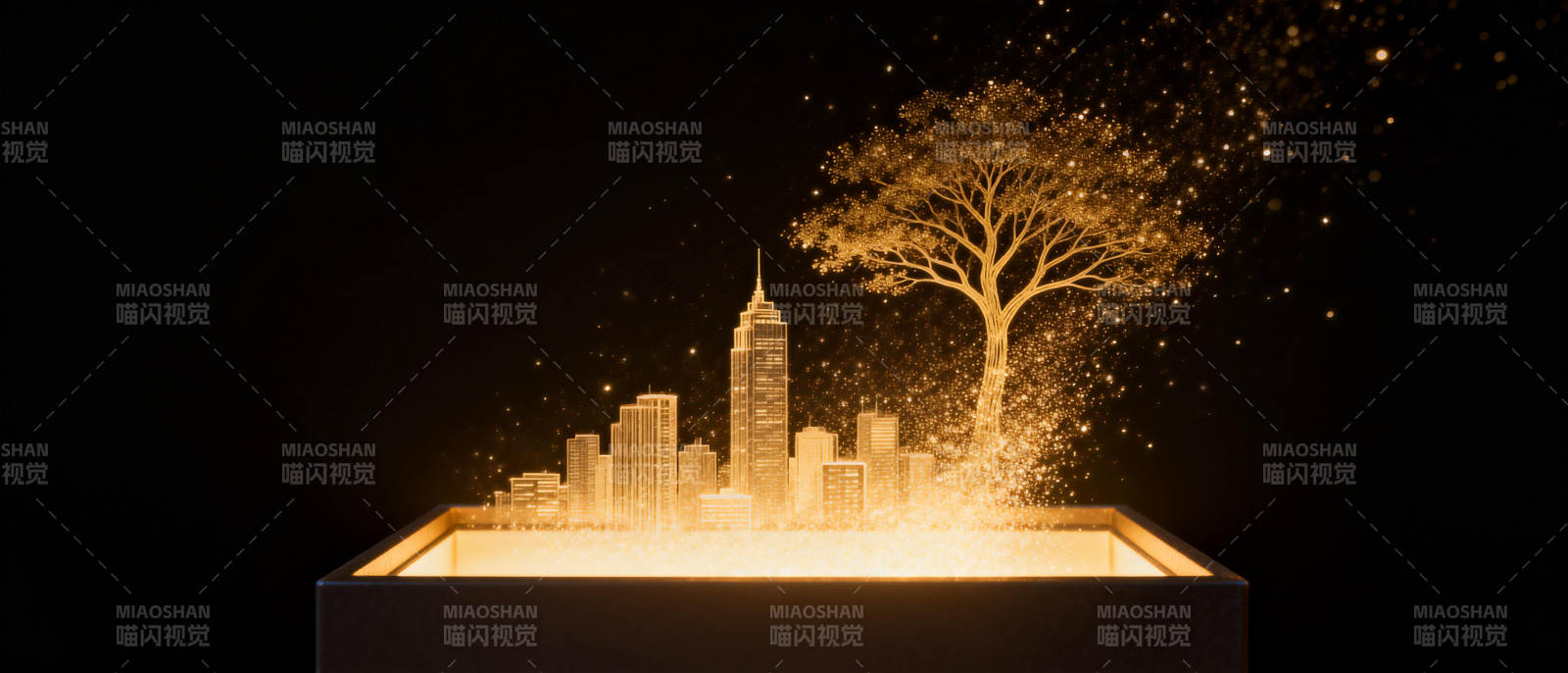 金色城市与树图片