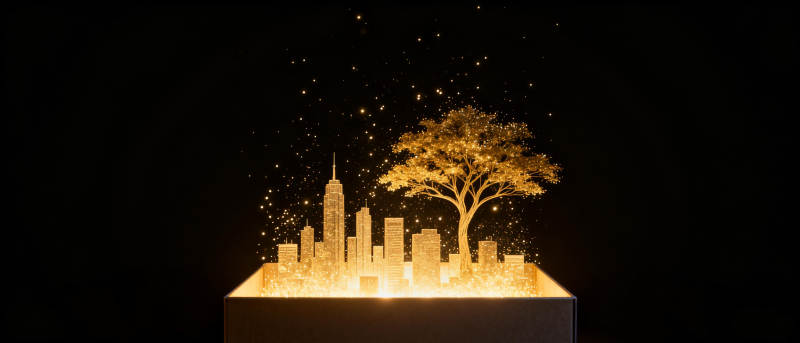 城市之光 树影生辉图片