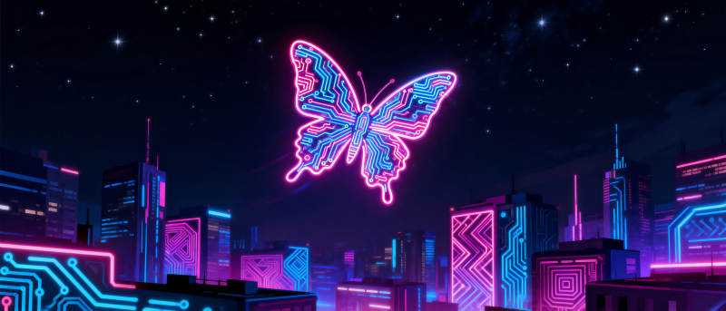 霓虹蝶影城市夜图片