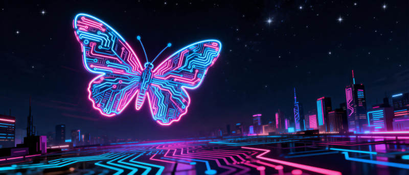 霓虹蝶影都市夜图片