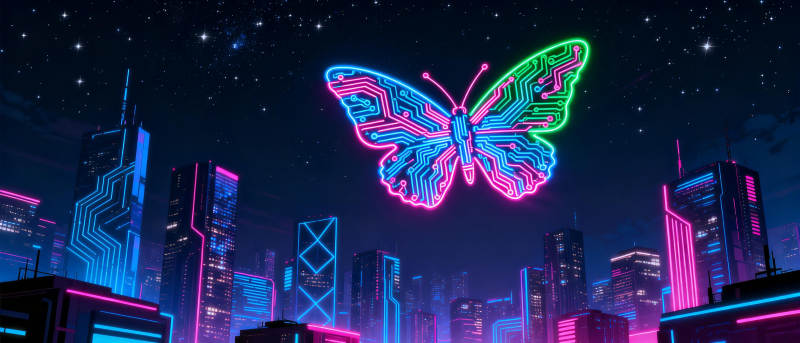 霓虹蝶影都市夜图片