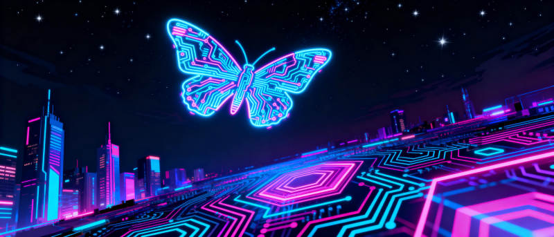 霓虹蝶影都市夜图片