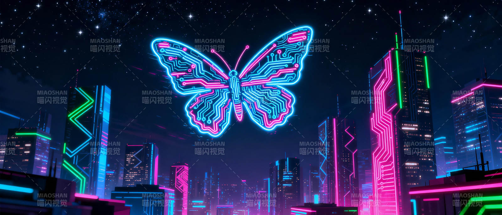 霓虹蝶影都市夜图片
