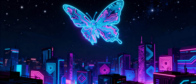 霓虹蝶影都市夜图片