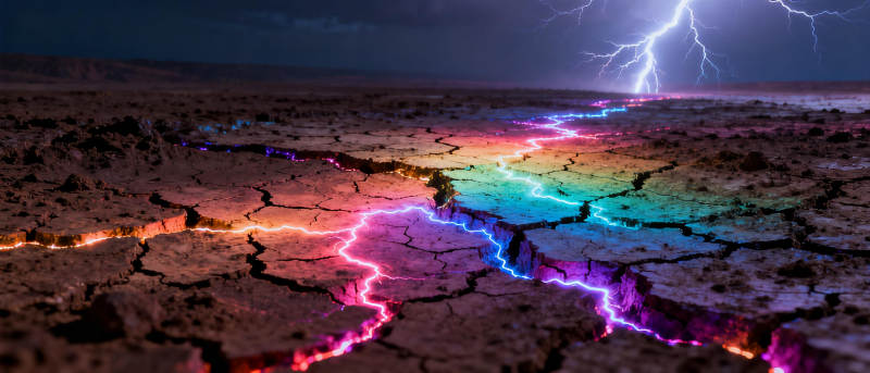 闪电裂地 彩光交织图片