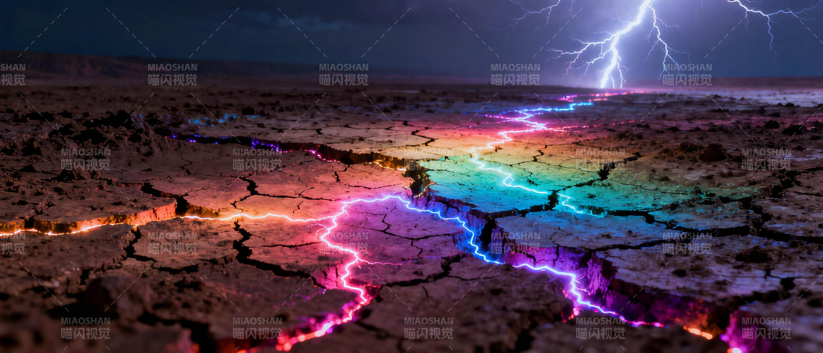 闪电裂地 彩光交织图片