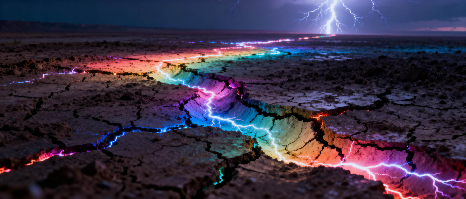 闪电照亮干裂大地图片