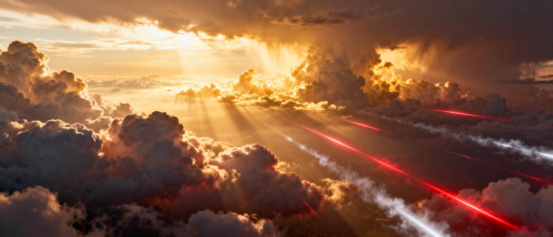 云海霞光 激光划破天际图片