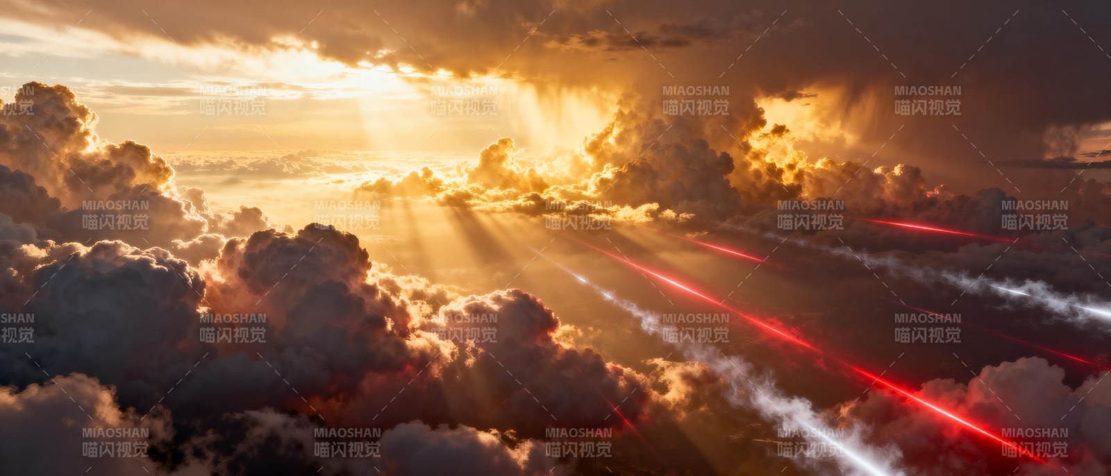 云海霞光 激光划破天际图片