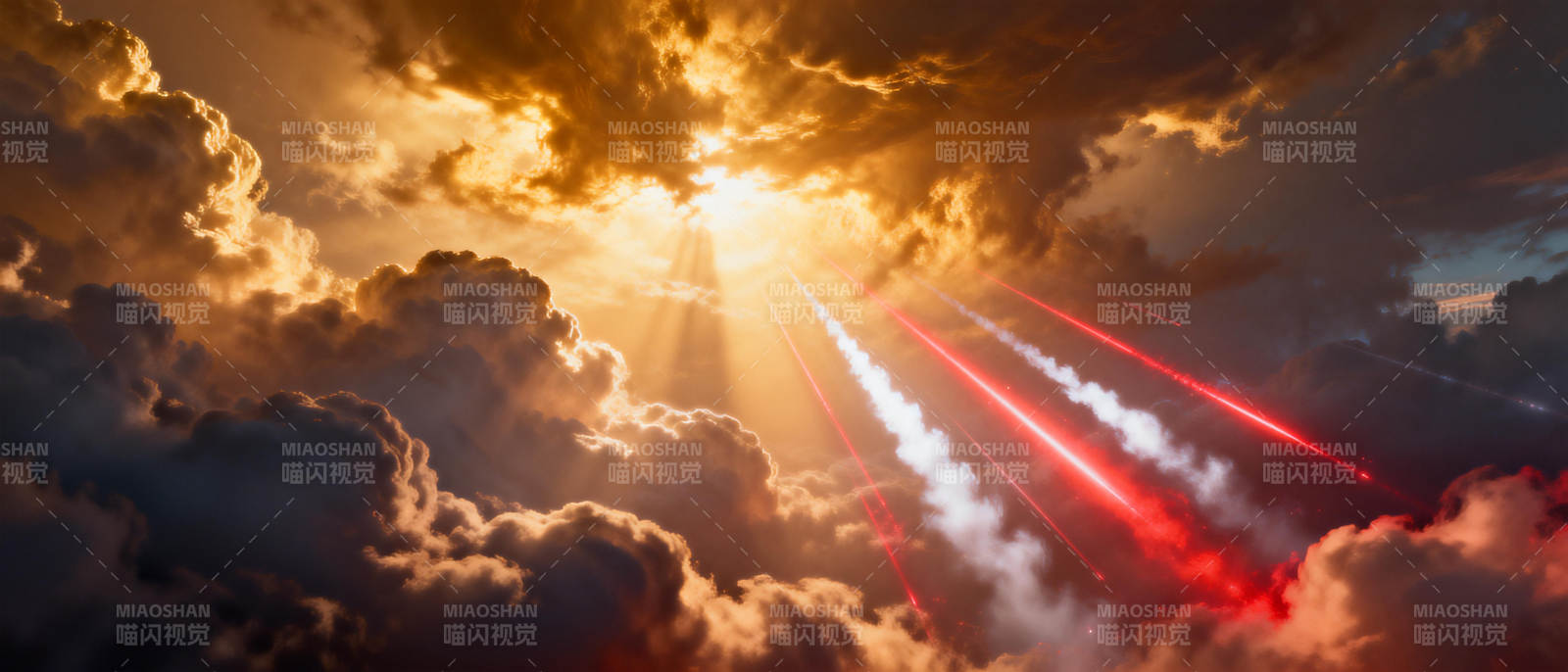 霞光破云 红迹划天图片