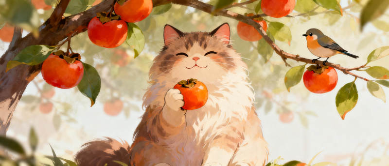 猫享柿子乐图片