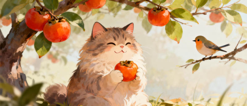 猫享柿子乐图片