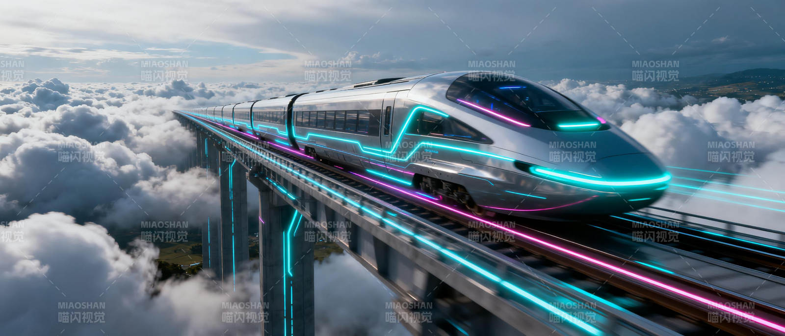 云上飞驰的未来列车图片