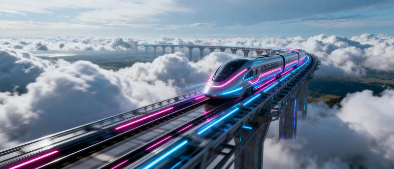 云上飞驰的磁悬浮列车图片