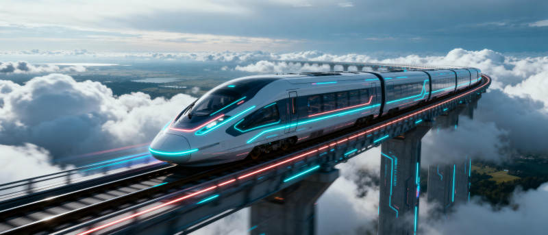 云上飞驰的未来列车图片